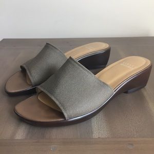 Stuart Weitzman open toe fabric wedge sandals